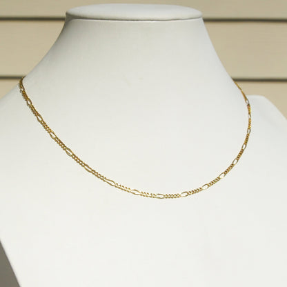 Italian 18K Figaro Chain In Solid Yellow Gold, 2.5mm Gold Link Necklace, Estate Jewelry, 750 Hallmark, 17" L