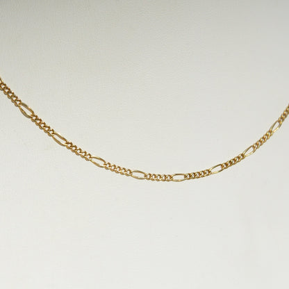 Italian 18K Figaro Chain In Solid Yellow Gold, 2.5mm Gold Link Necklace, Estate Jewelry, 750 Hallmark, 17" L