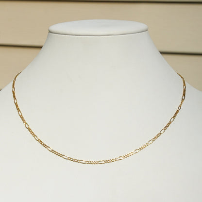 Italian 18K Figaro Chain In Solid Yellow Gold, 2.5mm Gold Link Necklace, Estate Jewelry, 750 Hallmark, 17" L