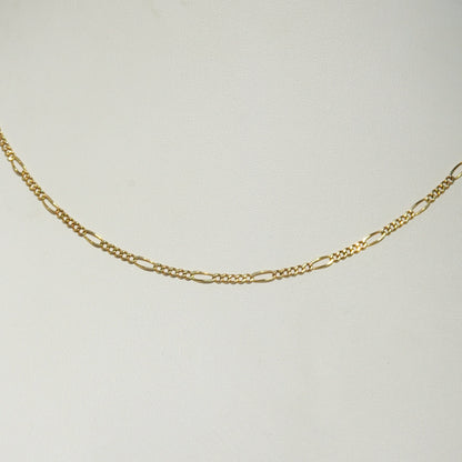 Italian 18K Figaro Chain In Solid Yellow Gold, 2.5mm Gold Link Necklace, Estate Jewelry, 750 Hallmark, 17" L