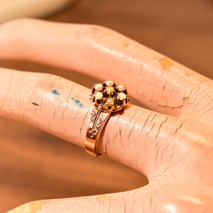 Victorian 14K Opal Flower Harem Ring, Antique Hand-Engraved Rose Gold Cluster Ring, Unknown Stones, 6 3/4 US - Good's Vintage