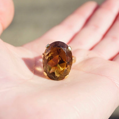 Vintage 14K Gold Smoky Quartz Cocktail Ring, Beautiful Raised Stone Gold Ring, Oval Cut Smoky Quartz Estate Ring, 14K Gold Jewelry