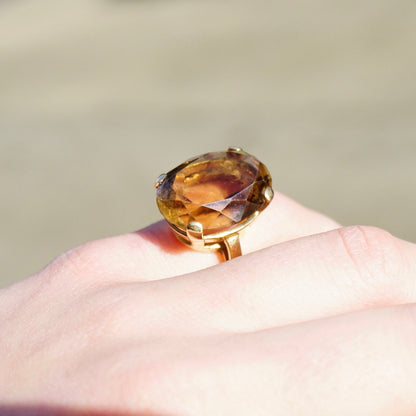 Vintage 14K Gold Smoky Quartz Cocktail Ring, Beautiful Raised Stone Gold Ring, Oval Cut Smoky Quartz Estate Ring, 14K Gold Jewelry