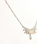 Estate 14K White Gold Pearl Diamond Lavaliere Necklace, 2-Pearl Diamond Spray Pendant, Fancy Link Chain, 18 1/2" L - Good's Vintage