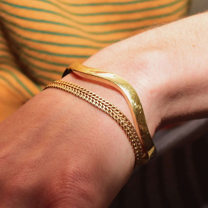 Italian 14K Double Curb Link Bracelet In Solid Yellow Gold, Wide Foxtail Chain Bracelet, Estate Jewelry, 7 1/2" L - Good's Vintage