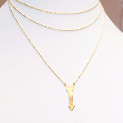 Arrow Pendant Wrap Necklace In 14K Yellow Gold, 1mm Spiral Rope Chain, Lariat Necklace, Estate Jewelry, 38.75" L - Good's Vintage