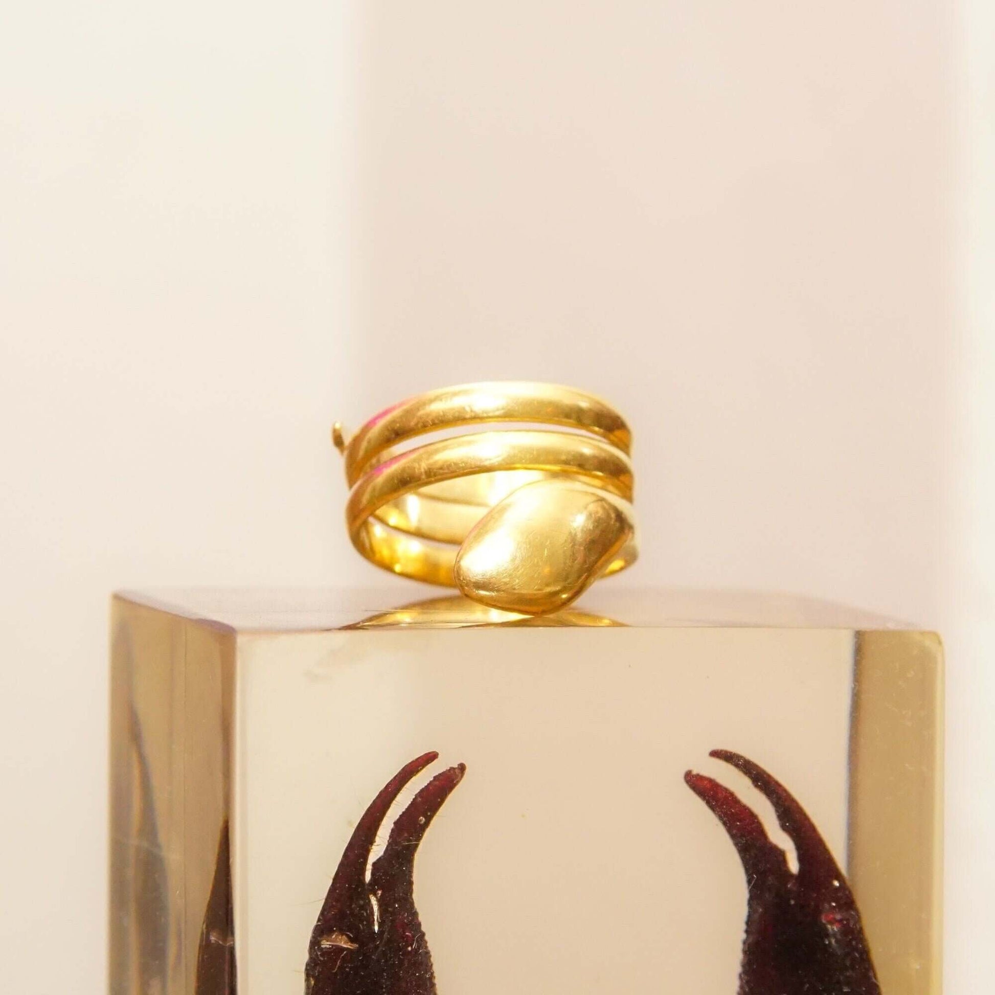Coiled Snake Ring In 18K Yellow Gold, Minimalist Snake Wrap Ring, Adjustable, Estate Jewelry, 4 US - Good's Vintage