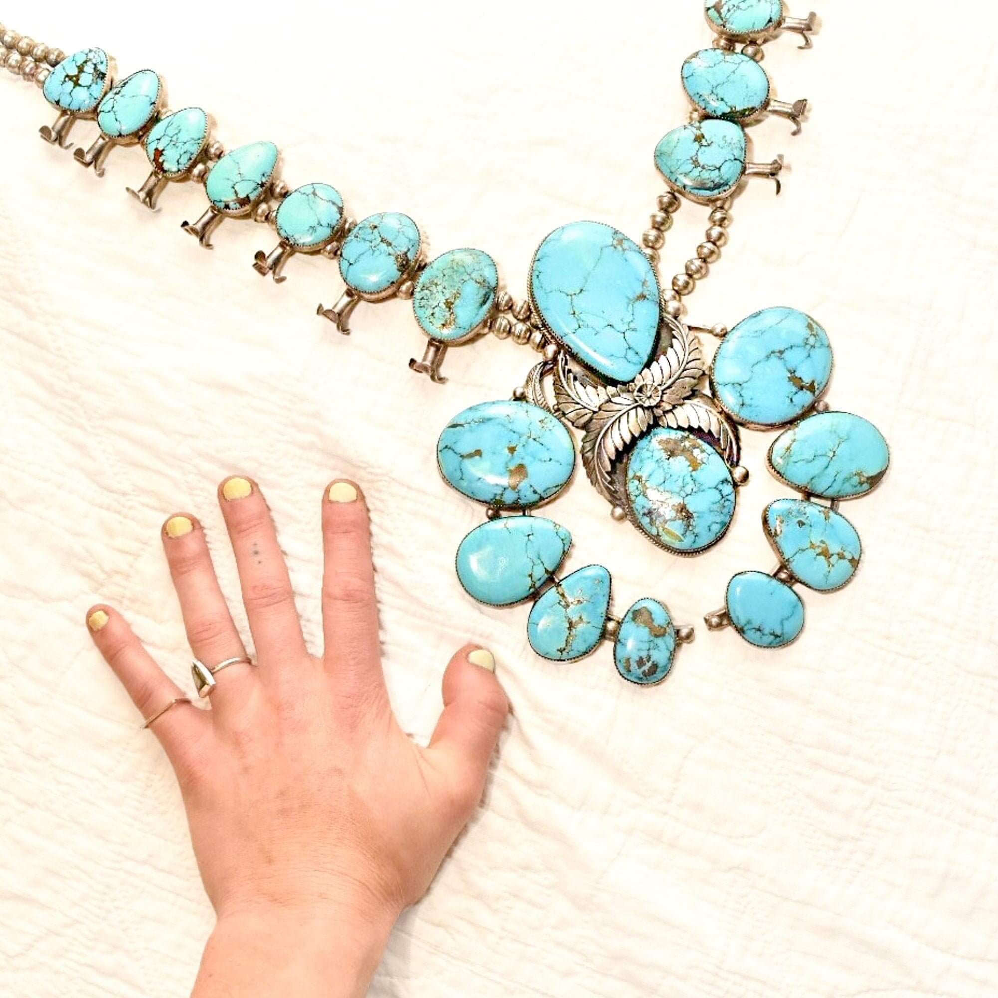 Vintage Number 8 Turquoise Squash Blossom Necklace - Four Winds Gallery