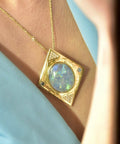 Solid Engraved 18K Opal Mosaic Diamond Cluster Pendant, Large Diamond-Shaped Opal Triplet Pendant, Gemstone Accents - Good's Vintage