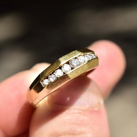 14K Channel Set Diamond Wedding Ring, Dazzling Brilliant Diamonds .20 TCW, Geometric Channel Setting, Size 11 US