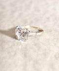 Huge 14K White Gold CZ Diamond Engagement Ring W/ Baguette Diamond Side Stones, Estate Jewelry, Size 8 US - Good's Vintage