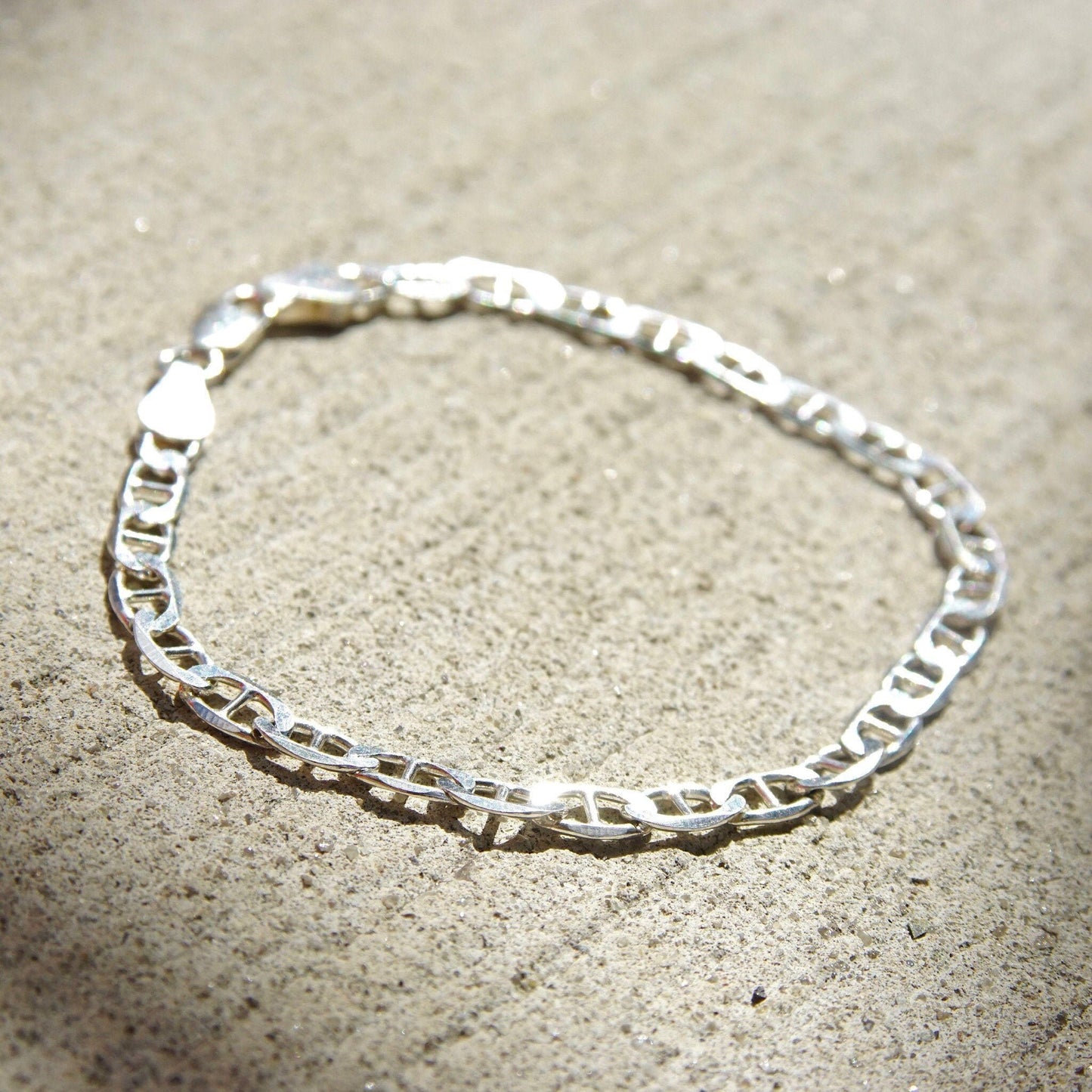 Vintage Sterling Silver Mariner Link Bracelet, Italian 925 Mariner Chain Bracelet, Modernist/Minimalist Bracelet, Unisex, 7 1/4 L