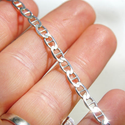 Vintage Sterling Silver Mariner Link Bracelet, Italian 925 Mariner Chain Bracelet, Modernist/Minimalist Bracelet, Unisex, 7 1/4 L