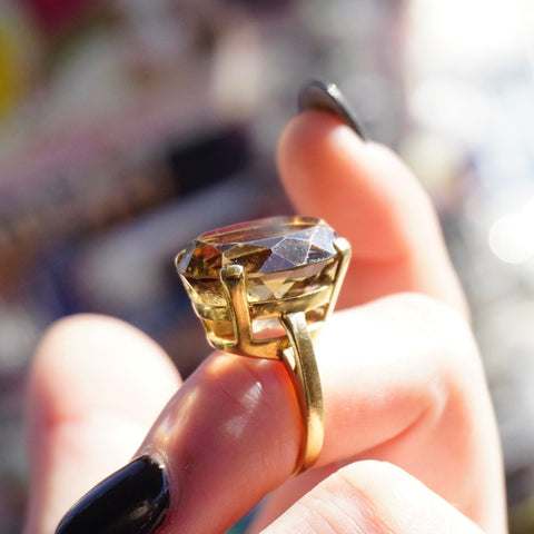 Vintage 14K Gold Smoky Quartz Cocktail Ring, Beautiful Raised Stone Gold Ring, Oval Cut Smoky Quartz Estate Ring, 14K Gold Jewelry