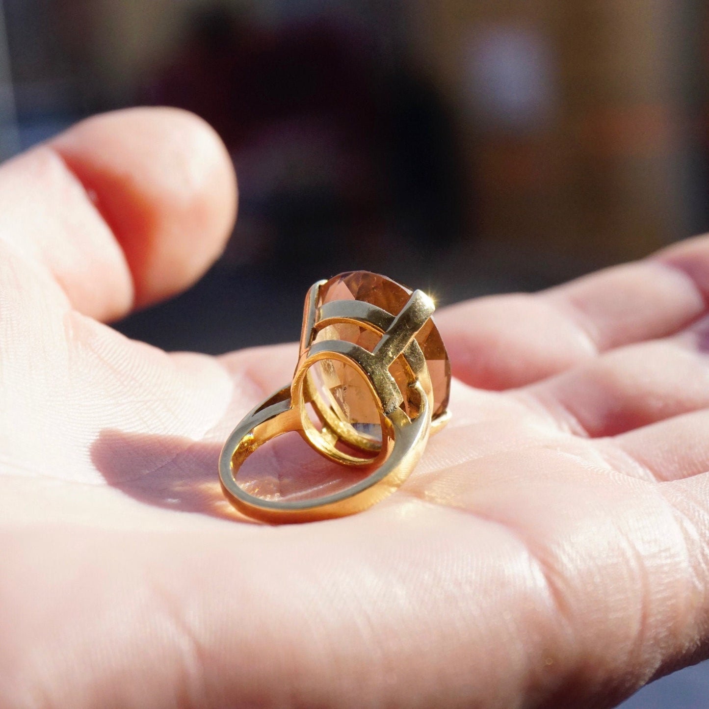 Vintage 14K Gold Smoky Quartz Cocktail Ring, Beautiful Raised Stone Gold Ring, Oval Cut Smoky Quartz Estate Ring, 14K Gold Jewelry