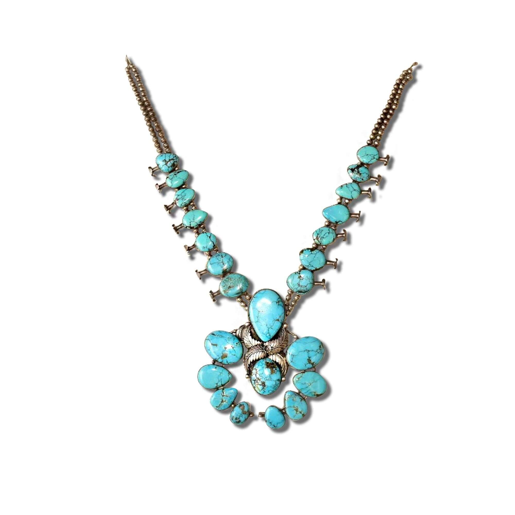 Vintage Navajo Squash Blossom Necklace, Natural Blue Turquoise & Coin  Silver, | Good's Vintage | Philadelphia, PA