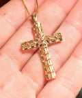 Modernist 14K Diamond-Cut Cross Pendant, Textured Yellow Gold Cross With Cutout Details, Religious Jewelry, 42mm - Good's Vintage