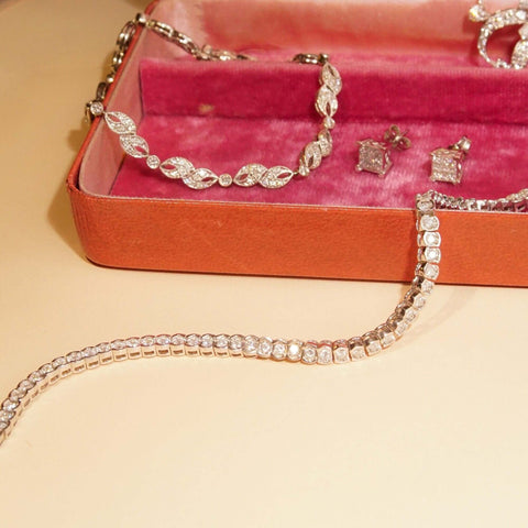 Half Bezel Diamond Tennis Bracelet In 14K White Gold, 3.60 TCW Brilliant Diamond Link Bracelet, Estate Jewelry, 7 1/4" - Good's Vintage