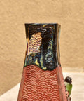 Sumida Gawa Japanese Pottery, Asakusa Pottery, Antique Hand-Carved Fish Scale, Glazed Ceramic Figural Vase, Mushroom Foraging Scene, 8.25" - Good's Vintage