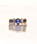 Antique Five-Stone Natural Sapphire Ring In 14K Gold, Half-Eternity Engagement Ring, Estate Jewelry, 7 US - Good's Vintage