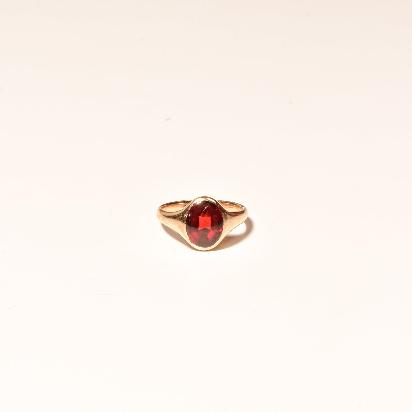 14K yellow gold garnet cabochon signet ring, minimalist pinky ring, size 7