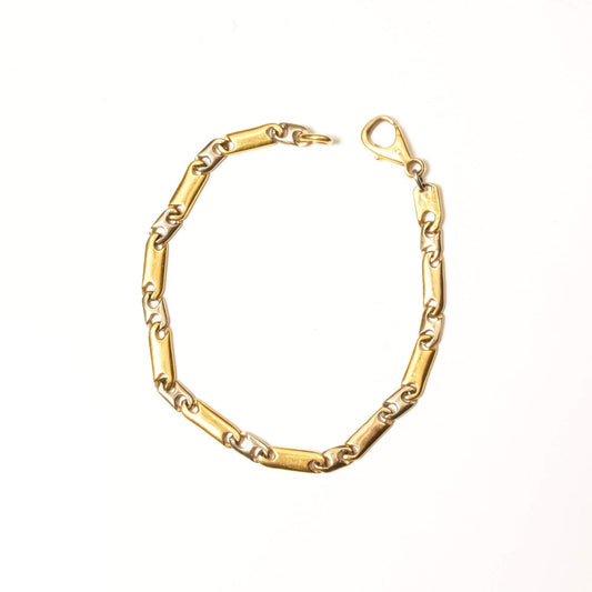 18K Gucci-Style Link Bracelet, Two-Tone Solid White & Yellow Gold Chain Bracelet, Estate Jewelry, 7 1/2"