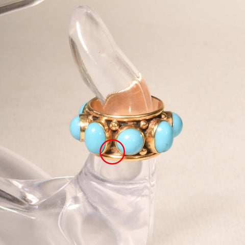 Etruscan-Style 14K Turquoise Cabochon Cigar Band Ring, Statement Ring, Estate Jewelry, Size 6 3/4 US