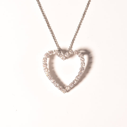 Natural Diamond Heart Pendant Necklace In 14K White Gold, 2.6 TCW, Eternal Love Pendant/Brooch, 16" L