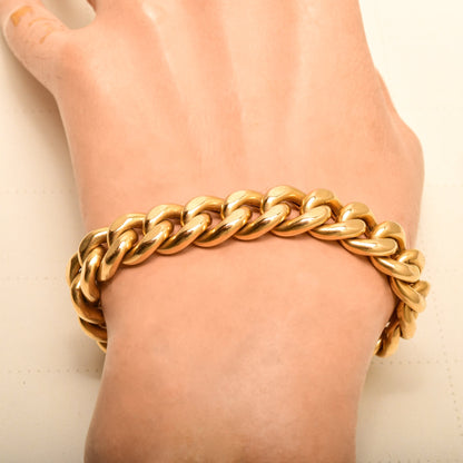 Italian 18K Cuban Link Bracelet, Chunky Yellow Gold Chain Bracelet, Estate Jewelry, 7.25" L