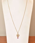 Diamond Cluster Ruby Lavaliere Pendant Necklace In 14K Yellow Gold, .60 TCW, Estate Jewelry, 27 3/4" L - Good's Vintage
