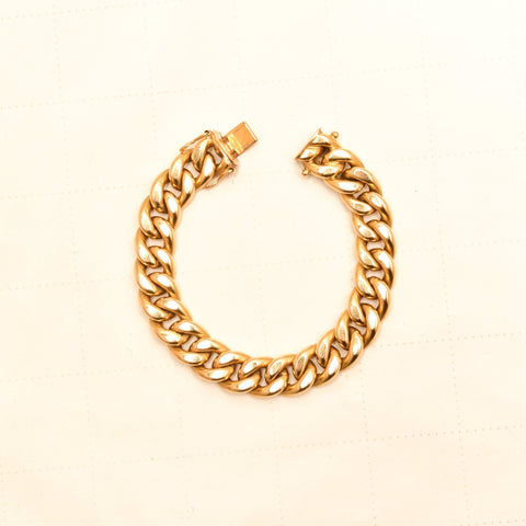 Italian 18K Cuban Link Bracelet, Chunky Yellow Gold Chain Bracelet, Estate Jewelry, 7.25" L - Good's Vintage