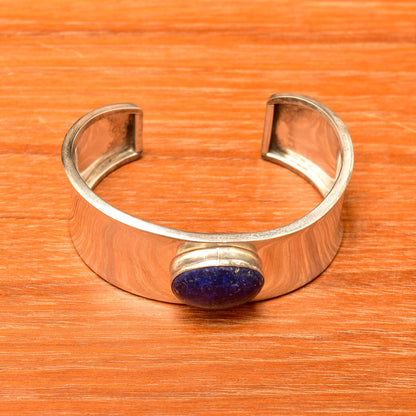 Robert & Noreen Kelly Sterling Silver Lapis Lazuli Cuff Bracelet, Modernist Navajo Asymmetric 925 Cuff, 5 3/4" - Good's Vintage