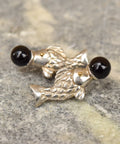 Tiffany & Co. Sterling Silver Onyx Ball Fish Stud Earrings, 18K Gold Accents, Vintage Designer Jewelry, 1 1/4" - Good's Vintage