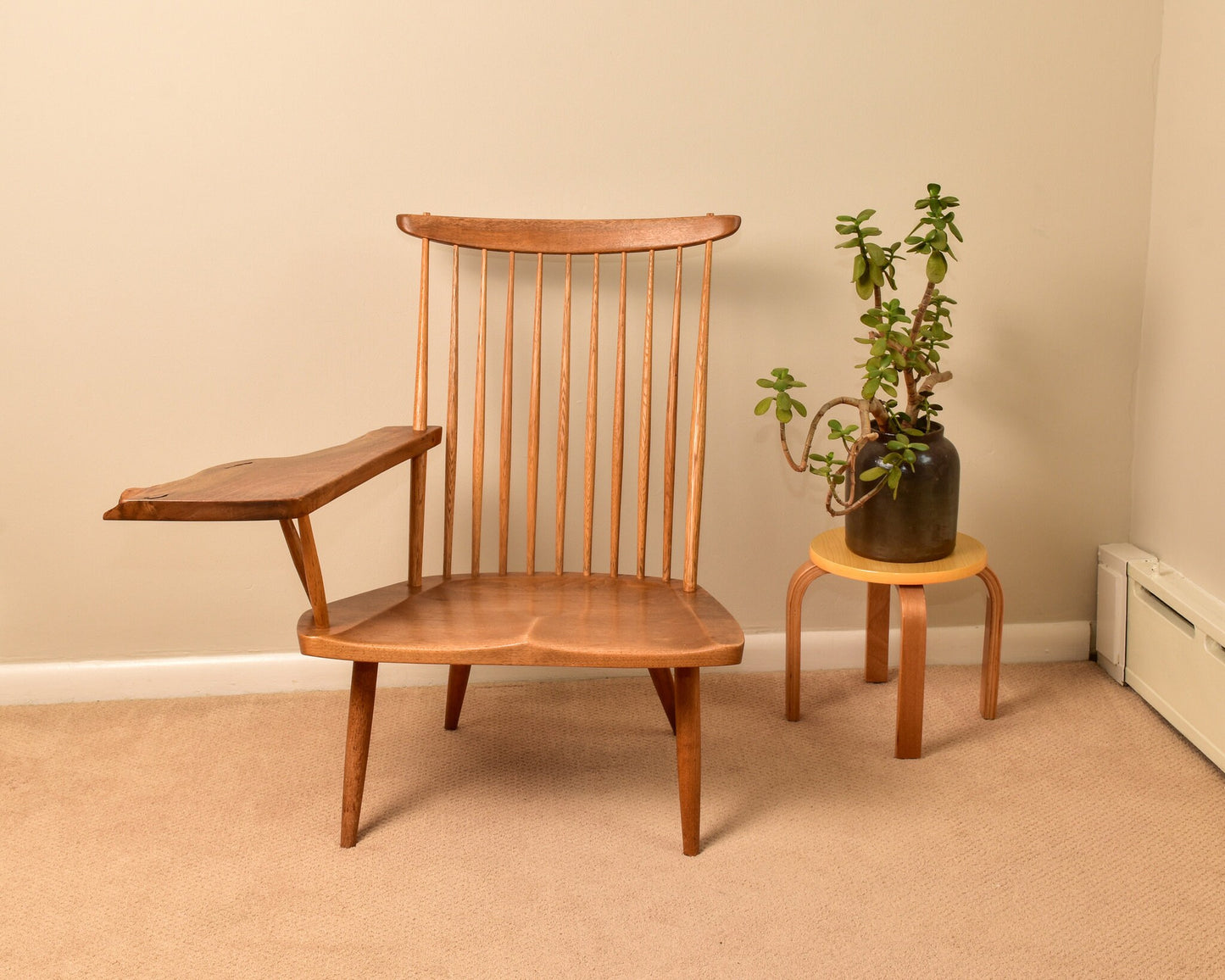 Rare Early GEORGE NAKASHIMA Custom Slab Arm Solid Oak Wood Chair Receipt Papers