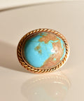 Natural Blue Turquoise Brooch In 14K Yellow Gold, Large Bezel-Set Turquoise Cabochon, Estate Jewelry, 36mm - Good's Vintage