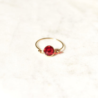 Minimalist 10K Ruby Swivel Ring, Yellow Gold Wire Band, Faceted Red Stone, Stacking Ring, Size 6 1/2 US