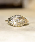 Art Deco 14K White Gold 3-Diamond Engagement Ring, Floral Repousse Design, Size 9 1/4 US - Good's Vintage