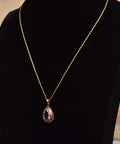 Estate 14K Amethyst Teardrop Pendant Necklace, Gold Ribbon Setting, Snail Link Chain, 18 1/4" - Good's Vintage