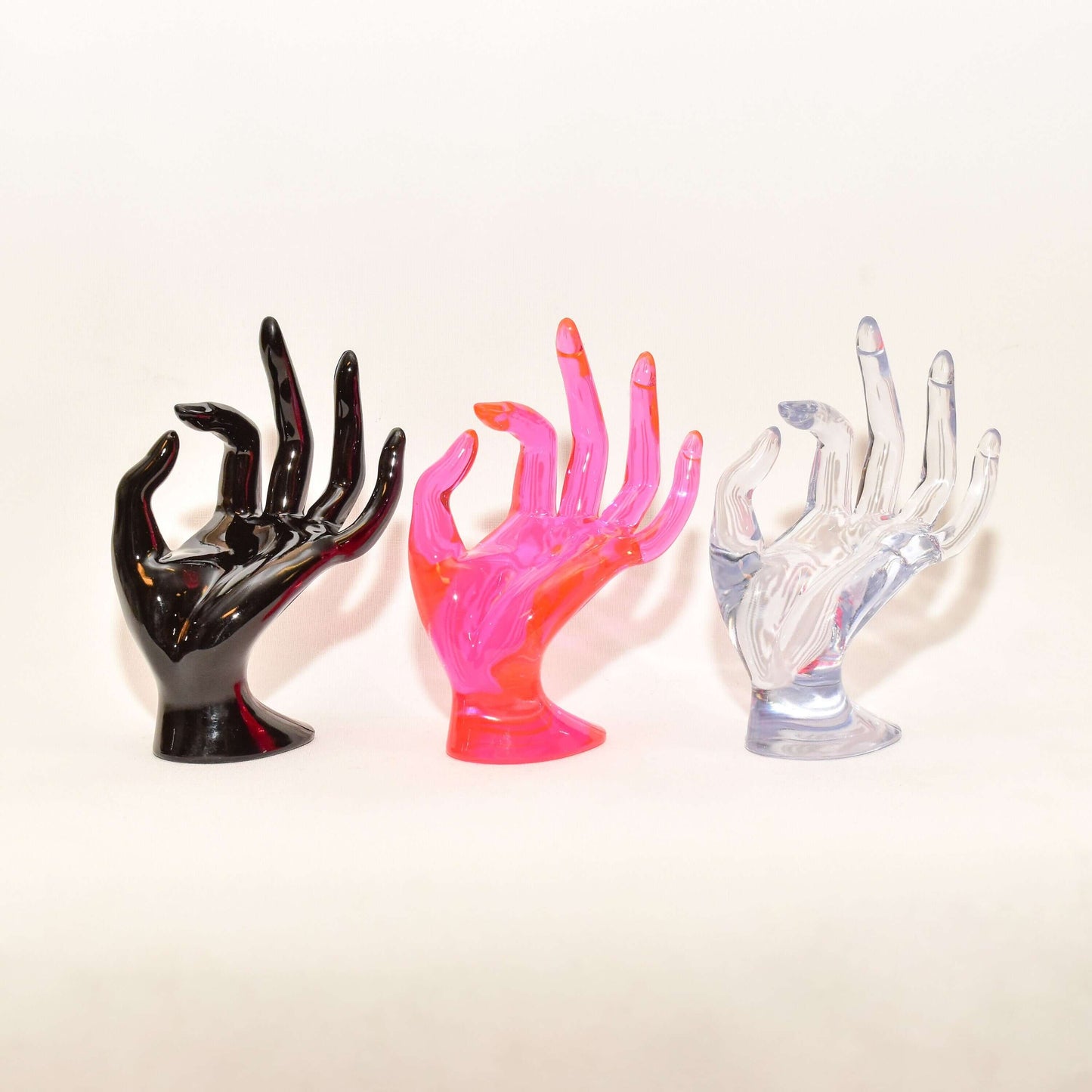 Acrylic Hand Form Ring Holder, Cute Semi-Translucent Jewelry Display, Mannequin OK-Hand Design, 6.5" H - Good's Vintage