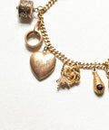 Unique 14K Charm Bracelet, Eclectic Gold Charms, Heart Locket & Cameo, 3mm Curb Link Chain, 7 1/2" L - Good's Vintage