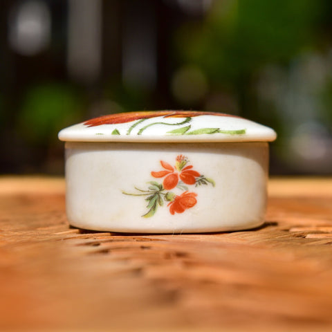 Limoges France Porcelain Poppy Flower Round Lidded Box, Small Cute Floral Trinket Box, 2" H