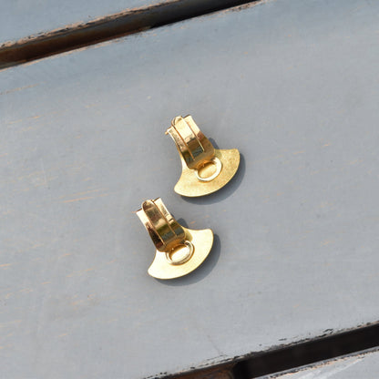 Modernist 18K Yellow Gold Clip-On Earrings, Satin Finish, Estate Jewelry, 25mm