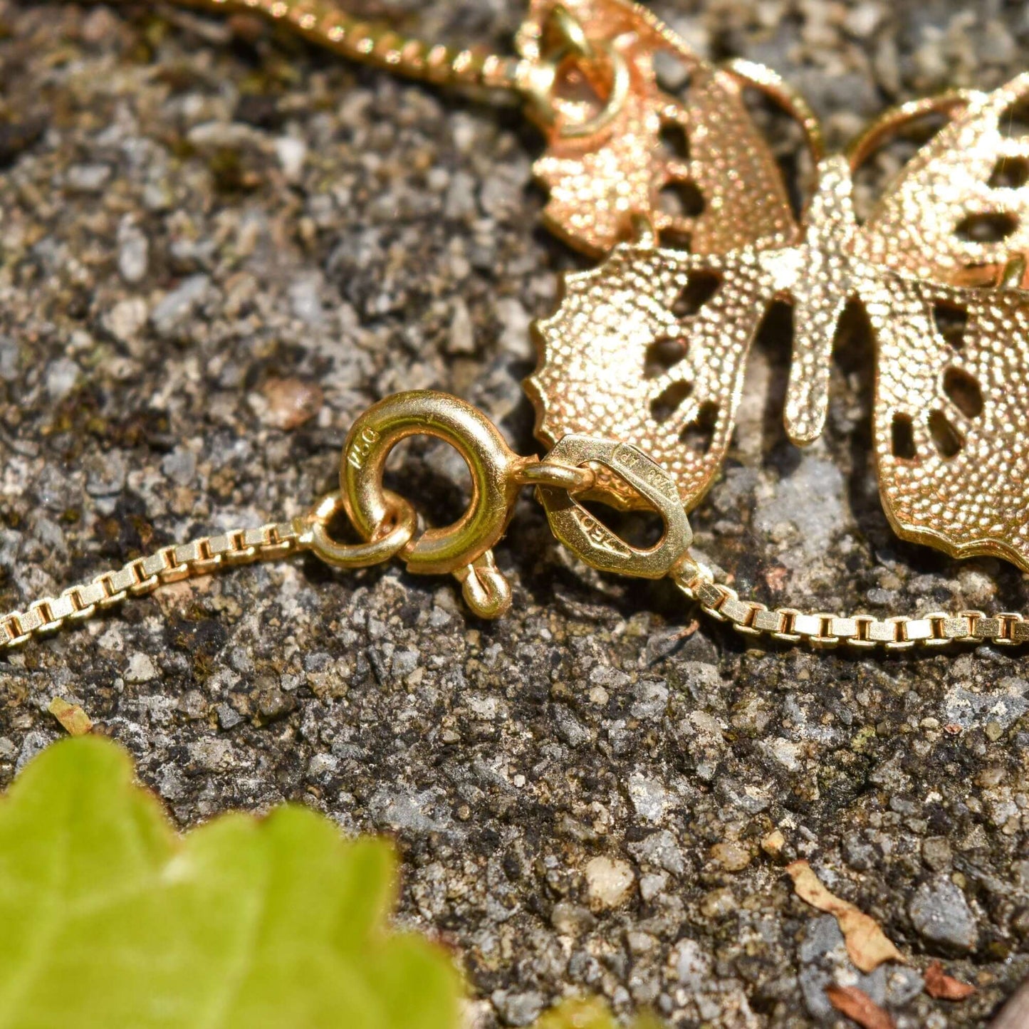 Italian 18K Enamel Butterfly Pendant Necklace, Elegant Yellow Gold Necklace, Estate Jewelry, 15 1/2" L