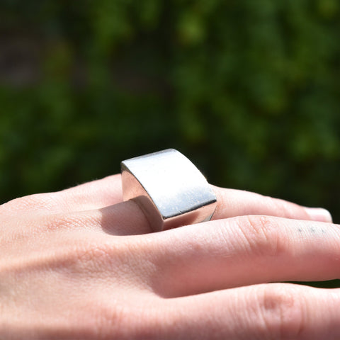 Modernist Sterling Silver Square Dome Ring, Large Chunky Geometric Ring, Estate Jewelry, Size 7 3/4 US