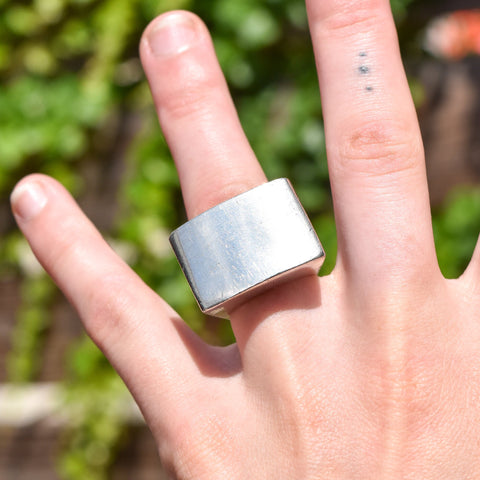 Modernist Sterling Silver Square Dome Ring, Large Chunky Geometric Ring, Estate Jewelry, Size 7 3/4 US