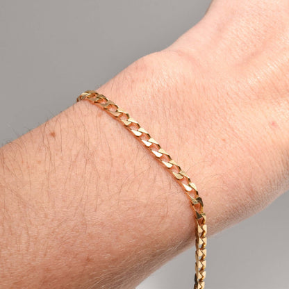 Italian 14K Curb Link Bracelet, Solid 3.5mm Yellow Gold Chain, Men's Jewelry, Estate Jewelry, 8" L