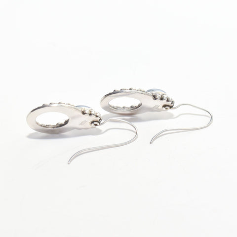 Modernist Sterling Silver Hematite Dangle Earrings, Metallic Design, Estate Jewelry, 1 3/4" L