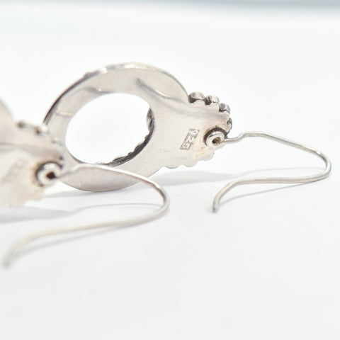 Modernist Sterling Silver Hematite Dangle Earrings, Metallic Design, Estate Jewelry, 1 3/4" L