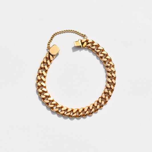Solid 18K Yellow Gold Cuban Link Bracelet, Chunky Chain Bracelet, Vintage Men's Jewelry, 7 1/2"