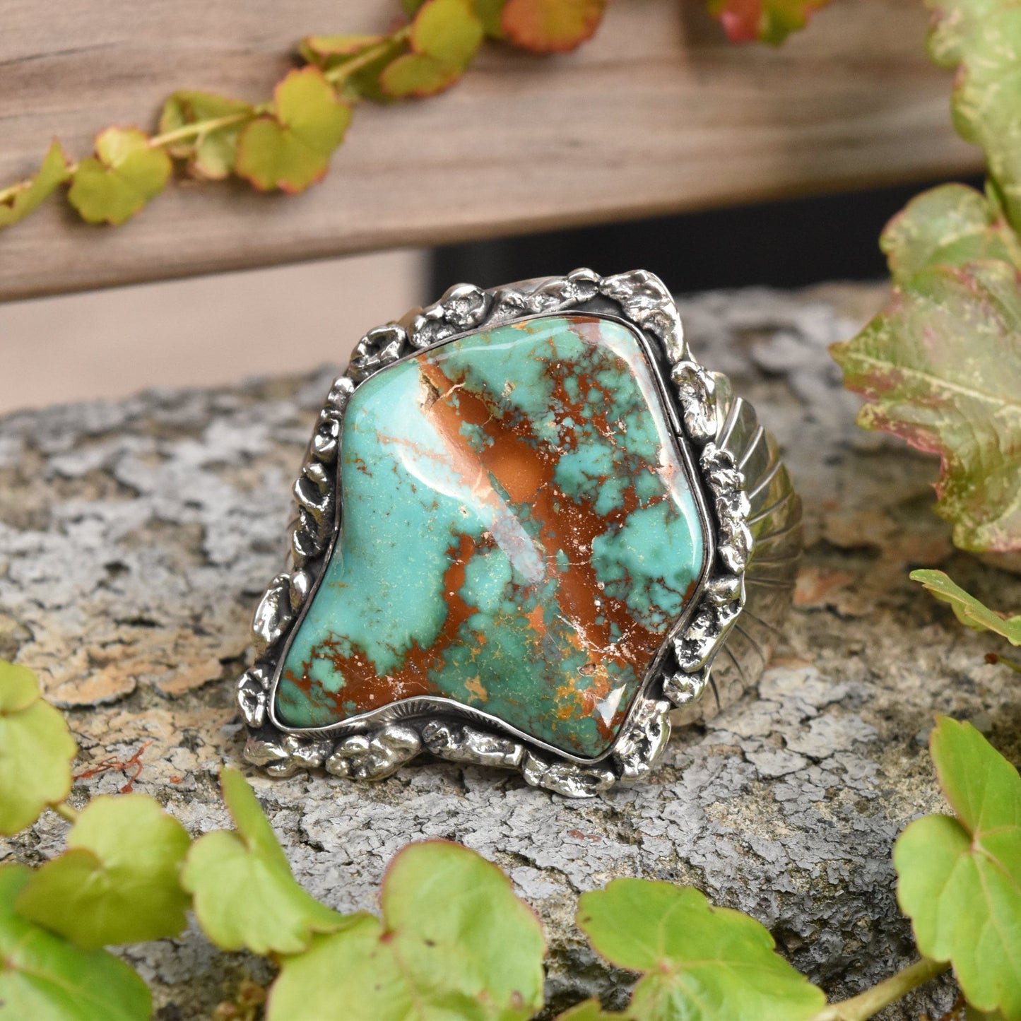 Massive Royston Turquoise Free-Form Sterling Cuff Bracelet By Lee Bennett, Navajo Native American, 5.625"